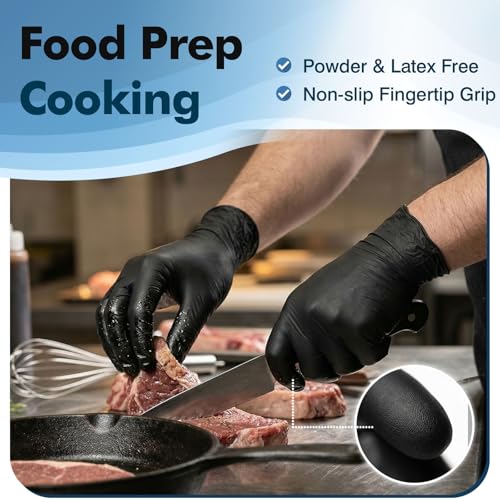 Fixwal Disposable Black Nitrile Gloves Large 4 Mil 1200 Count Food & Household Use