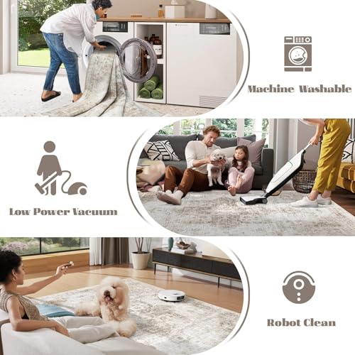 VECARF Washable 6x9 Taupe Boho Medallion Area Rug Non-Slip Indoor Carpet