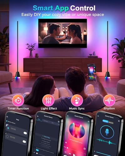 Black RGBICW Corner Floor Lamp with Smart App Control & Dynamic Lighting