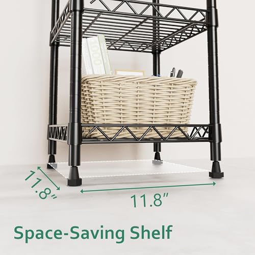 Adjustable 5-Tier Metal Wire Shelving Unit - Black, Narrow Storage Rack