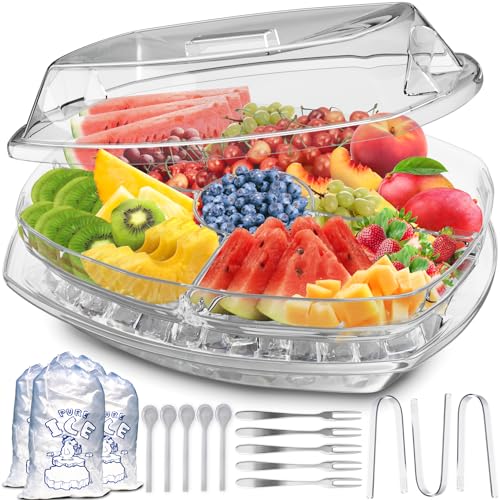 Ice Chilled Serving Tray for Parties with Ice Bottom - 15 Inch Fruit and Appetizer Platter
