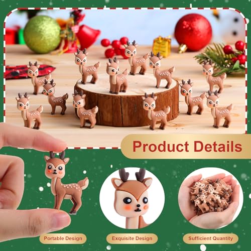 Chunful 100 Pcs Christmas Mini Reindeer Figurines Cute Holiday Deer Decorations