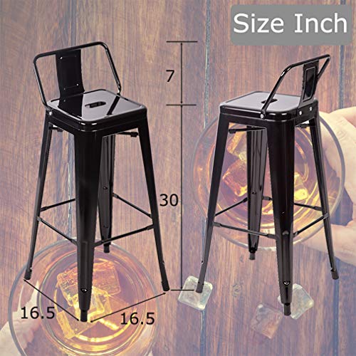 FDW Adjustable Metal Bar Stools Set of 2 - Stackable Black Kitchen & Patio Chairs