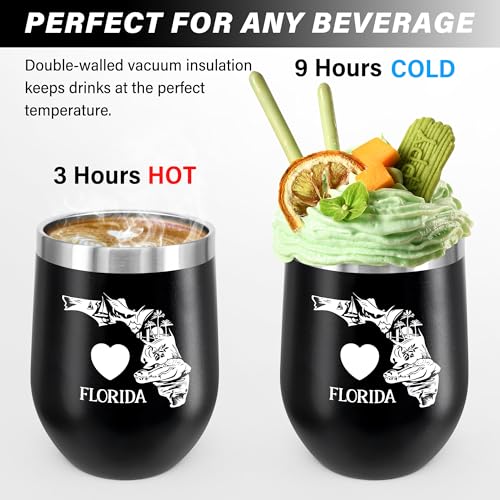 KAIRA Travel Tumbler with Lid - 12oz Stainless Steel Black Wine Cup