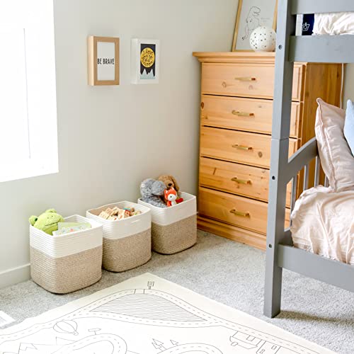 NaturalCozy 11-Inch Cotton Rope Storage Baskets Set - Off White & Mixed Brown, 3-Pack for Closet, Kids Toys, Nursery Organization