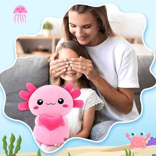 Achwishap Axolotl Plush,Axolotl Stuffed Animal Plush Toys,14¡± Salamander Plushie,Cute Plushies Soft Newt Plushy Kawaii Plushies Huggging Pillow,Cuddly Animal Body Pillow for Birthday(Pink)