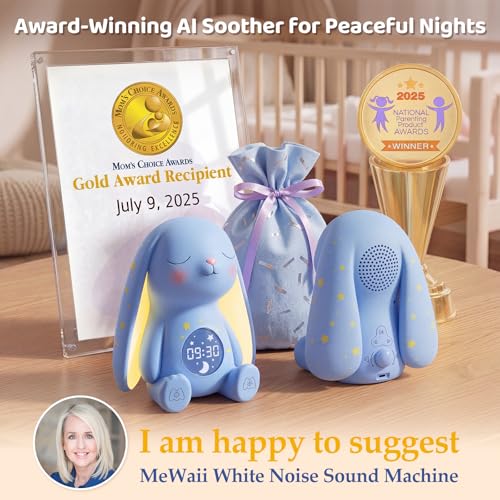 MeWaii Bunny White Noise Sound Machine for Baby Boy - Blue & Yellow, 100+ Sounds, Cry Detection