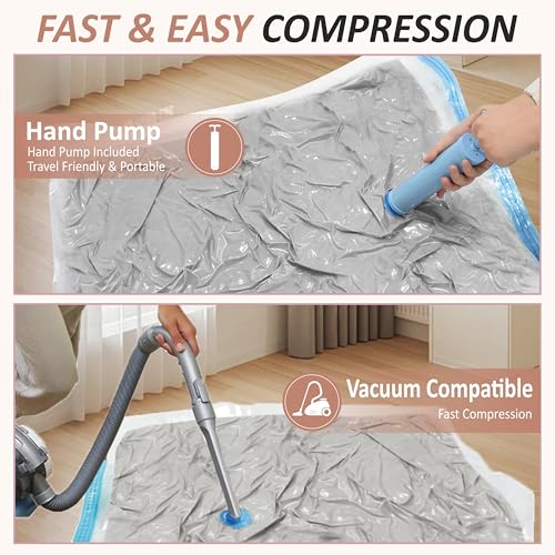 XXL Jumbo Vacuum Storage Bags Set - Space Saver with Hand Pump - 8 Pack