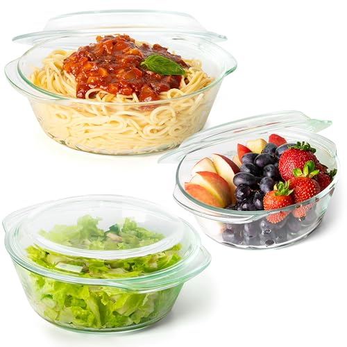 Glass Casserole Dish Set with Lids - Borosilicate Bakeware, 3 Sizes, Clear