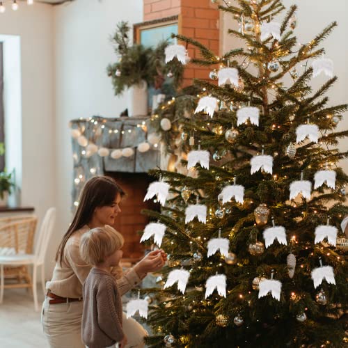 12Pcs Angel Wings Christmas Ornaments Mini Angel Feather Hanging Decor for Crafts Christmas Tree Xmas Party DIY Decorations White