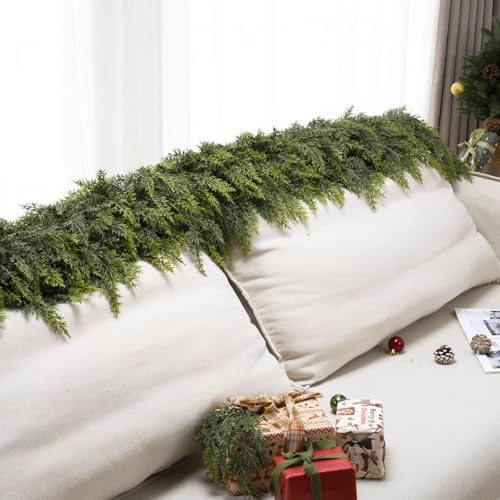 KIWDY 9FT Real Touch Cedar Garland - Unlit 9FT Christmas Faux Pine Garland