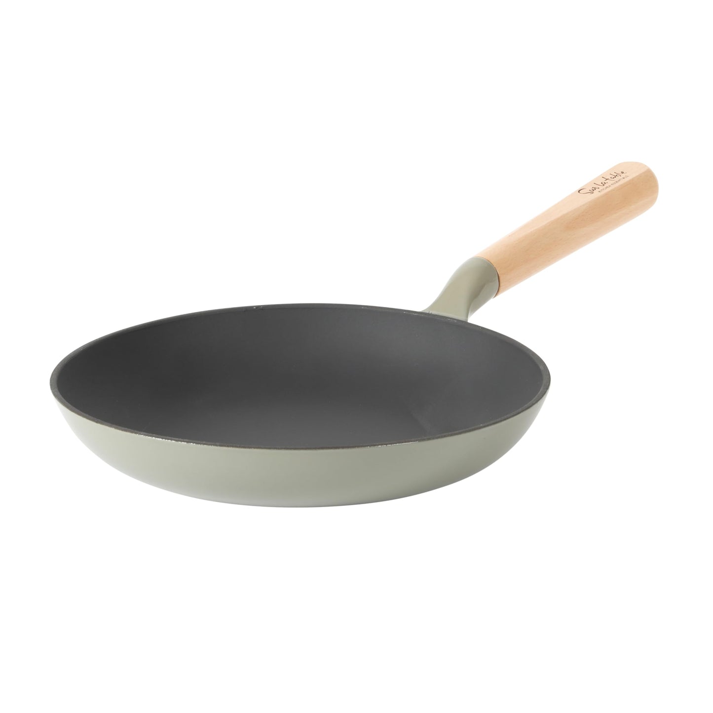 Sur La Table Kitchen Essential Main Canteen 9.5" Pre-Seasoned Cast Iron Skillet w/Wood Handle, Natural Nonstick Lightweight Frying Pan for Searing, Sautéing & Everyday Cooking - Juniper Green