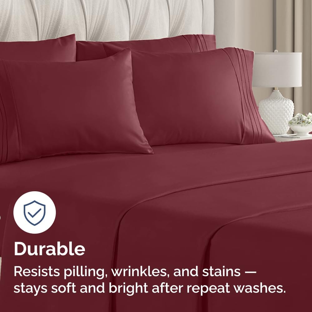 King Pillow Cases by Luxurious Living - Ultra Soft Hotel Quality - Wrinkle Free & Stain Resistant - 10 Pcs Set in Burgundy