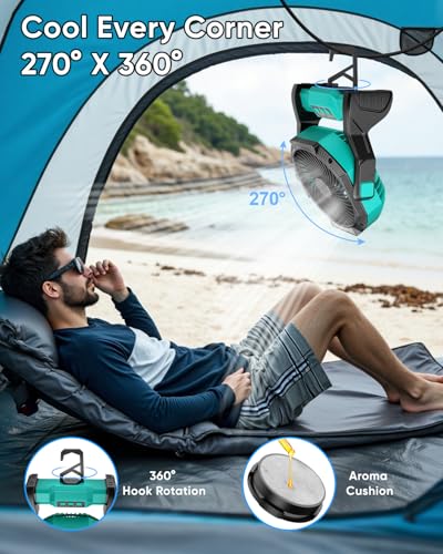 Rechargeable Camping Fan with LED Light & 20000mAh Power Bank - Blue