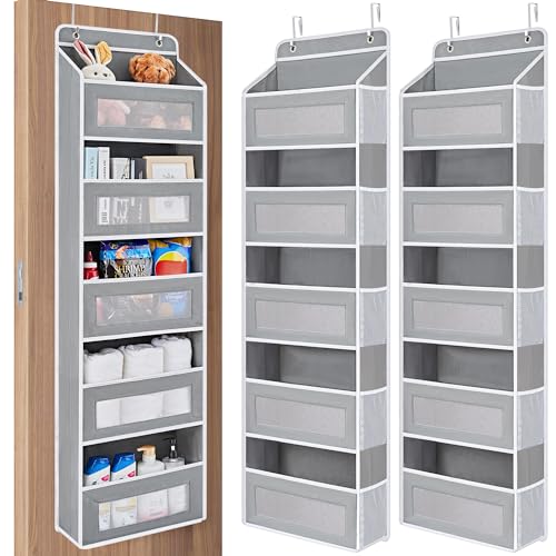 JARLINK Over the Door Organizer 5 Shelf Grey 2 Pack - Space Saver for Pantry & Bathroom