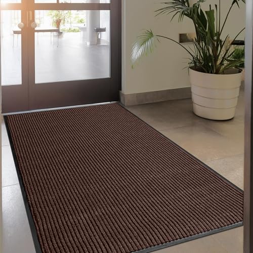Heavy Duty Rubber Door Mat - Large 4 x 8 Feet Commercial Waterproof Entryway Brown