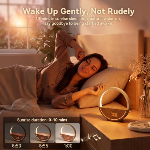 Sunrise Alarm Clock with Sound Machine & Night Light - Dark Wood Grain