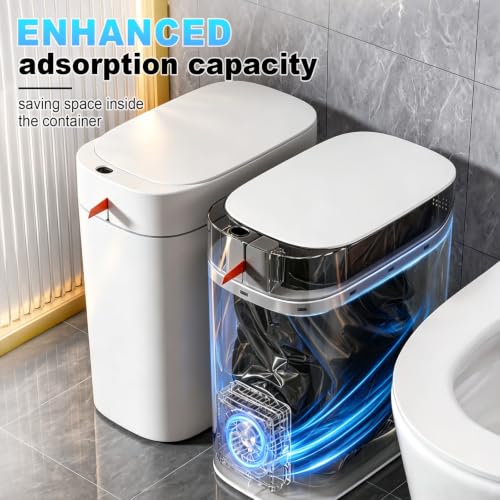 Automatic Touchless Bathroom Trash Can with 180 Drawstring Bags, Slim & Rechargeable