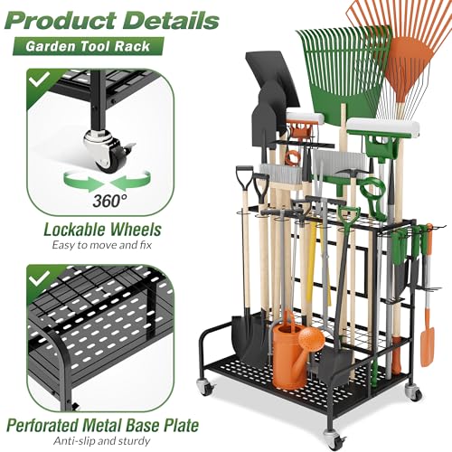 Heavy-Duty Garden Tool Organizer Rack with Wheels & Accessories – Holds Up to 39 Tools