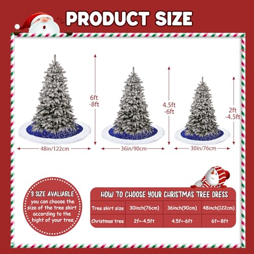 Dremisland 30 Inch Blue Sequin Christmas Tree Skirt with Faux Fur Edge