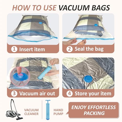 XXL Jumbo Vacuum Storage Bags Set - Space Saver with Hand Pump - 8 Pack