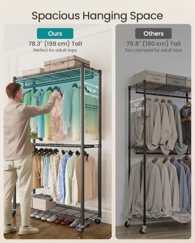SONGMICS Portable Heavy-Duty Clothes Rack 43.3"W-Black Steel Garment Organizer