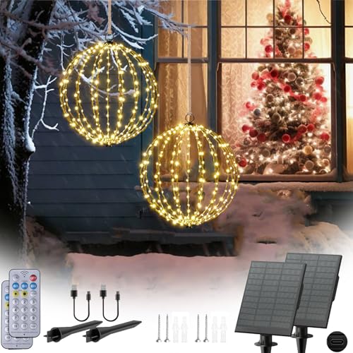 16-inch Solar LED Globe Christmas Lights - Waterproof Outdoor Decor, 2-Pack