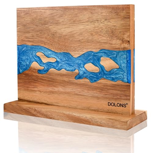 Magnetic Knife Block Brown+Blue - Double-Sided Acacia Wood & Resin Kitchen Organizer