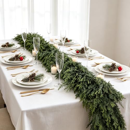 2 Pcs 6ft Real Touch Cedar Artificial Christmas Garland – Greenery, Cedar Look
