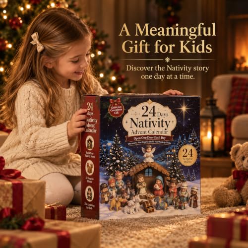 Nativity Advent Calendar 2026 Kids -24 Days of Set with LED Lights