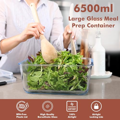Razab 6500ml Glass Food Storage Container with Locking Lid - Black