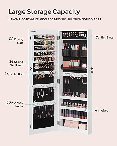 White 42.5-Inch Wall-Mounted Jewelry Cabinet Armoire with Mirror & Lockable Storage