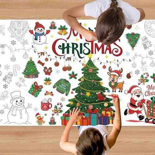 Christmas Coloring Poster for Kids Winter Xmas Crafts DIY Art Coloring Tablecloth 30 x 72 Inches Jumbo Paper Drawing Banner for Classroom Activities Games Christmas Party Favors Decorations