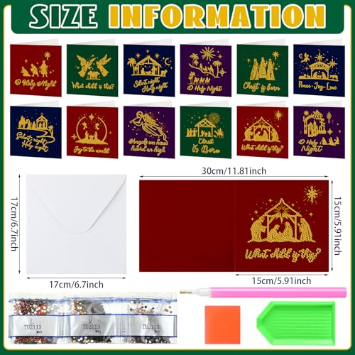 TecUnite Religious Vintage Christmas Nativity Diamond Painting Greeting Cards Set with Envelopes - Holy Night DIY Crafts