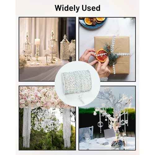 99FT Crystal Garland Strands, Acrylic Iridescent Crystal Beads String Roll, Diamond-Shaped Crystal Garland for Christmas Tree Wedding Party Decorations Beaded Curtain DIY Crafting Projects
