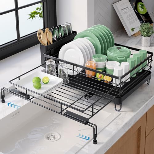 Kitsure Adjustable Over Sink Dish Drying Rack Black 15.6''-25.2'' Extendable