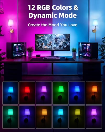 EZVALO Brass 24-Inch Rechargeable Wireless Wall Sconce Set of 2 with Remote, Dimmable RGB Lighting