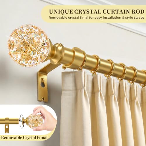 Gold Adjustable Crystal Curtain Rods 1 Inch Heavy Duty 66-120 Inches - TVWOO