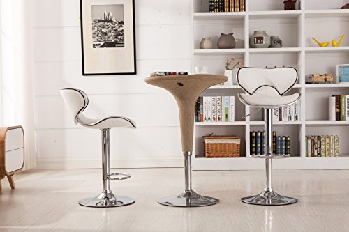White Adjustable Swivel Leatherette Bar Stool Set of 2 with Chrome Base