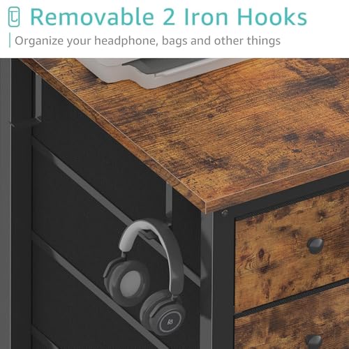 Lufeiya 63 Inch Rustic Brown Computer Desk with Storage Shelves & Fabric Drawers - Home Office Study Table