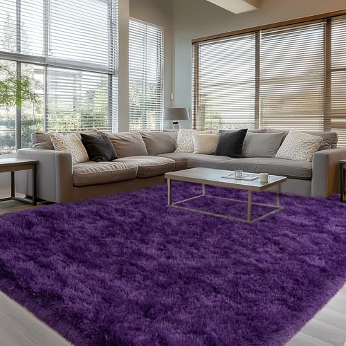 8' x 10' Large Purple Fluffy Washable Area Rug - Living Room Carpet