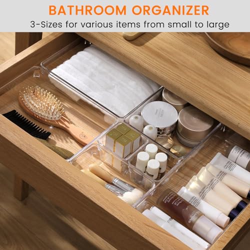 Criusia 8 Pack Large Clear Drawer Organizers for Kitchen & Bathroom Storage