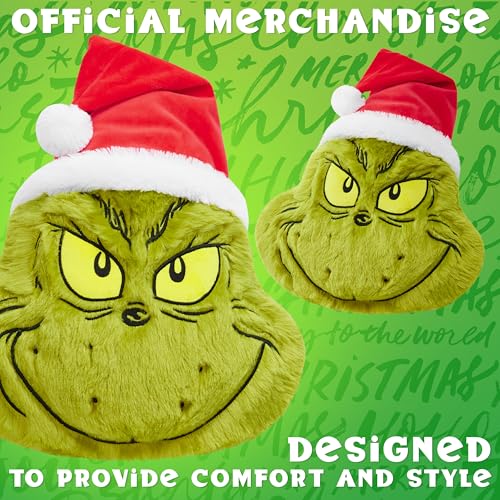 Grinch 3D Plush Pillow Cushion for Christmas Decor, 21x14 Inches