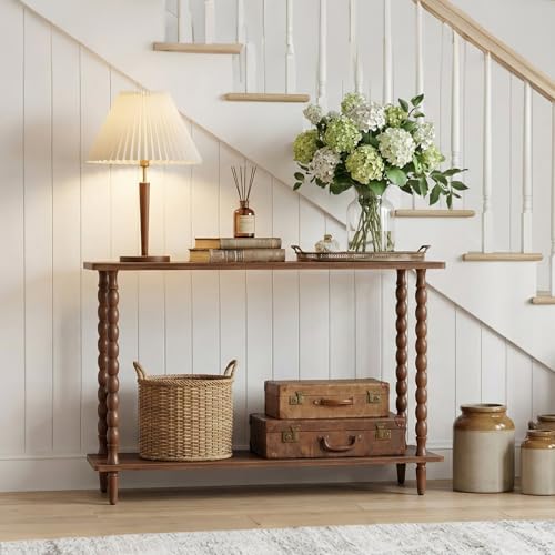 HOOBRO Walnut 39.4'' Mid-Century Console Table with Storage - Entryway & Living Room