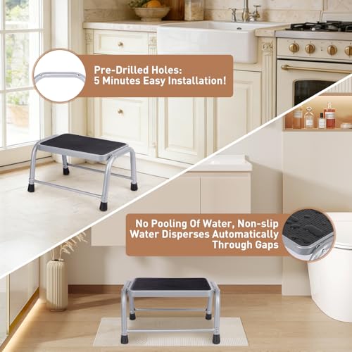 Valeo Gray 3-Level Heavy Duty Metal Step Stool with Non-Slip Rubber Feet - 600 lbs Capacity