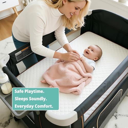 White Pack and Play Mattress Pad 38x26 Inch, 1.5 Inch Thick Baby Playpen Mattress