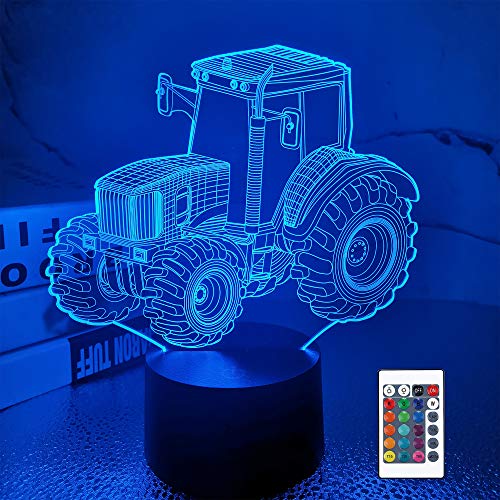 FULLOSUN 3D Illusion Lamp, Tractor Car 3D Night Light for Kids with 16 Colors Changing Remote Control, Bedroom Decor Creative Birthday Gifts for Boys Kids Baby