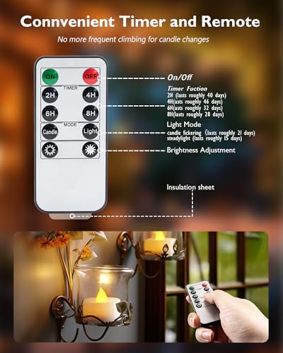 Homemory 12-Pack Remote Flameless Tea Light Candles with Timer, Warm White Ivory Body