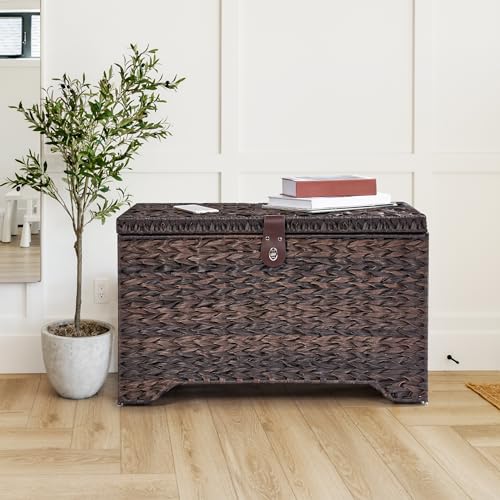 Honjourai Brown PE Rattan 165L Handwoven Wicker Storage Basket with Lid
