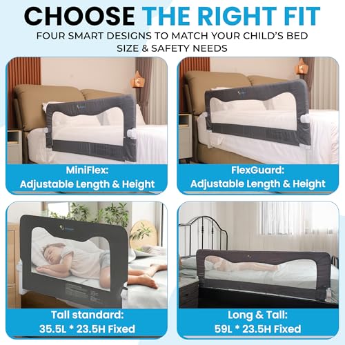 Toddler Bed Rail Guard - Adjustable Fit for Twin, Full, Queen & King Beds - Grey / 35.5"-47" L x 20.5"-25.6" H - ASTM Certified Safety